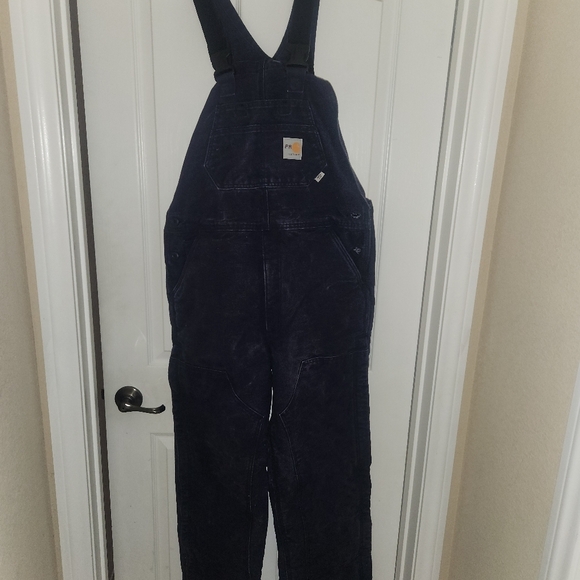 Carhartt flame resistant quilt lined Duck bib Overalls 32x34 navy - Picture 5 of 11
